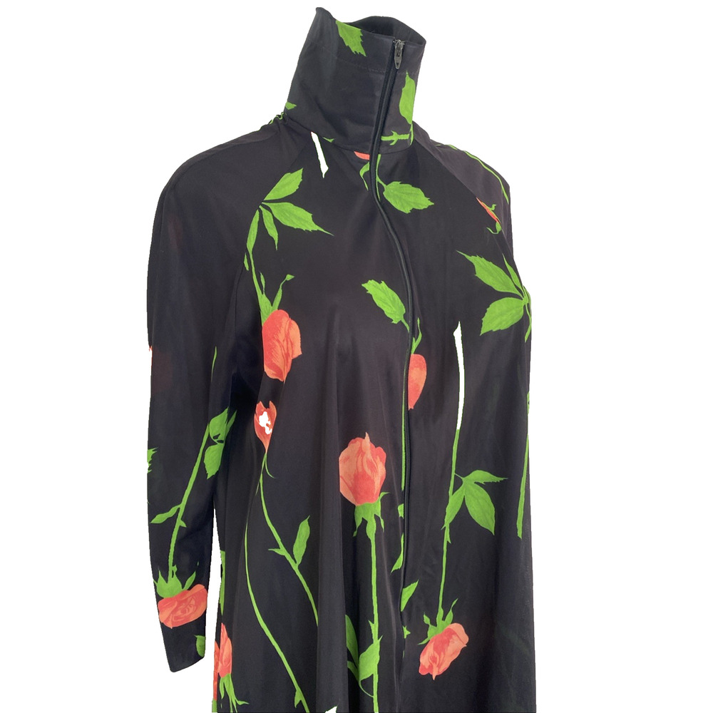 Butterfield 8 Caftan Dress Tunic Mumu Long Sleeve Floral Red Rose Black Maxi L - Picture 5 of 9